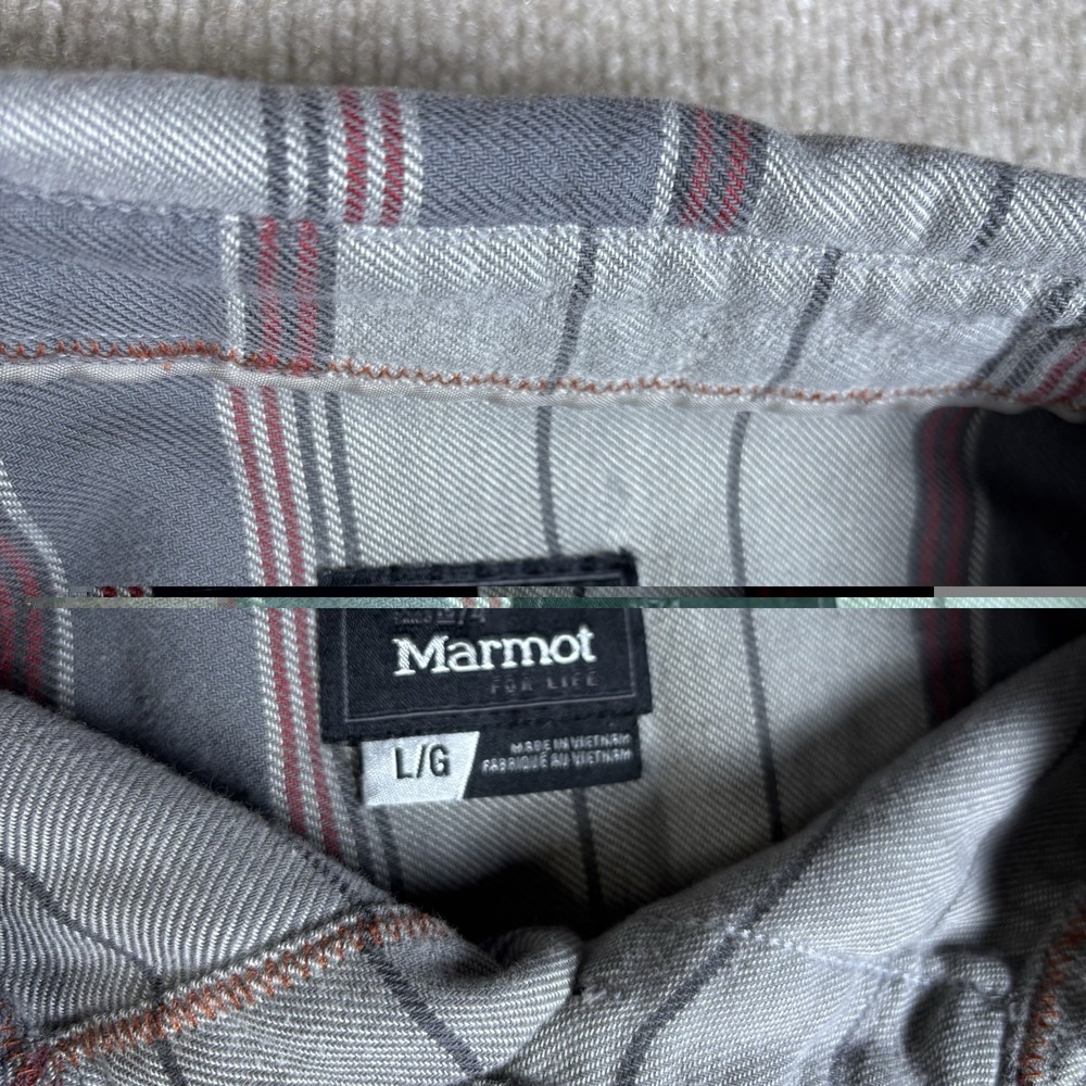 Marmot For Life Button Up Shirt Mens Large Gray Striped Long Sleeve Cotton Blend - Picture 5 of 12